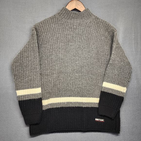 Eddie Bauer Sweater Mens Small EBTEK Wool Blend Grey Black Vintage Hong Kong 90s - Picture 1 of 13